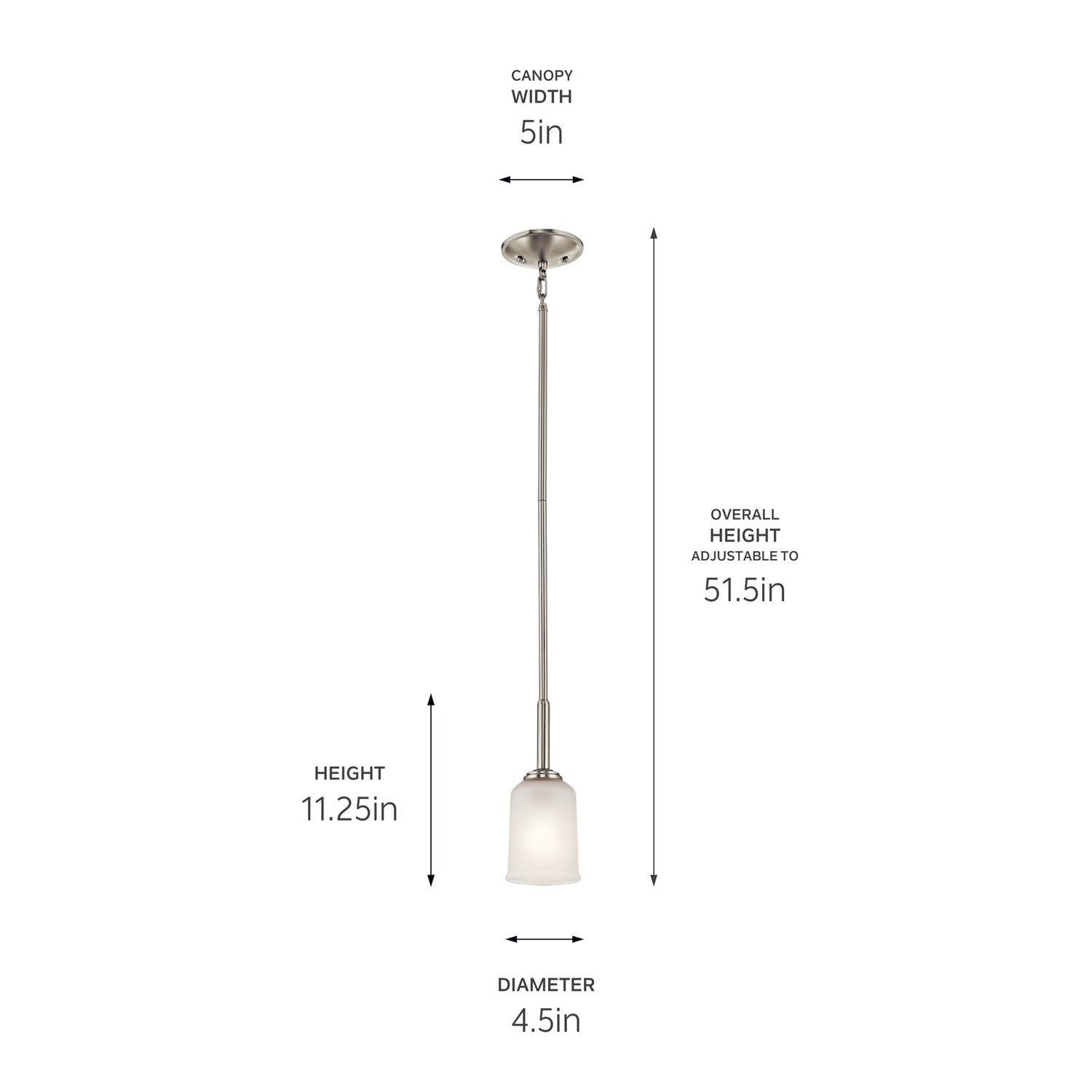 KICHLER 43674NI Shailene 11" 1 Light Mini Pendant With Satin Etched Glass In Brushed Nickel