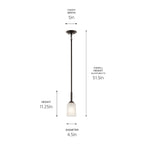 KICHLER 43674OZ Shailene 11" 1 Light Mini Pendant With Satin Etched Glass In Olde Bronze