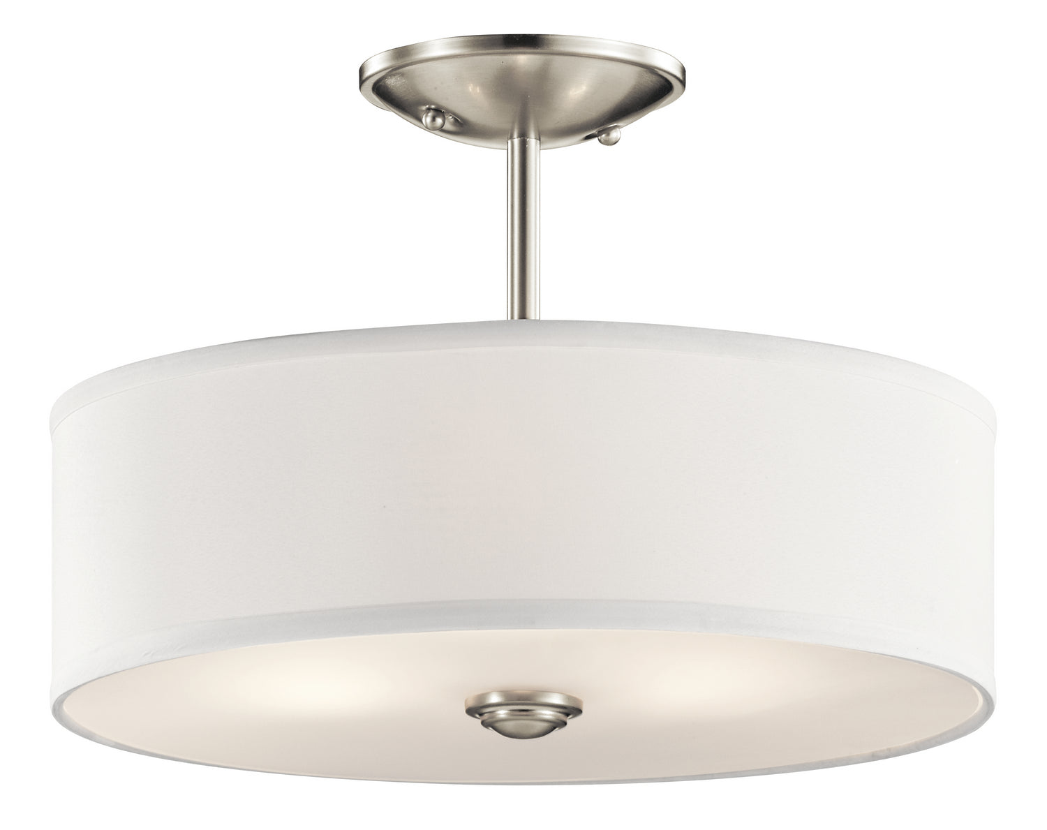 KICHLER 43675NI Shailene 14" 3 Light Round Semi Flush With Satin Etched White Diffuser And White Microfiber Shade In Brushed Nickel