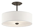 KICHLER 43675OZ Shailene 14" 3 Light Round Semi Flush With Satin Etched White Diffuser And White Microfiber Shade In Olde Bronze