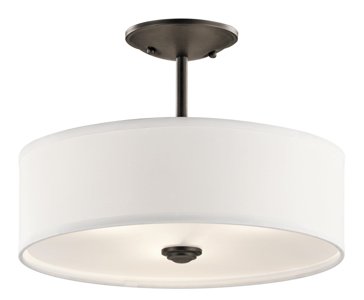 KICHLER 43675OZ Shailene 14" 3 Light Round Semi Flush With Satin Etched White Diffuser And White Microfiber Shade In Olde Bronze