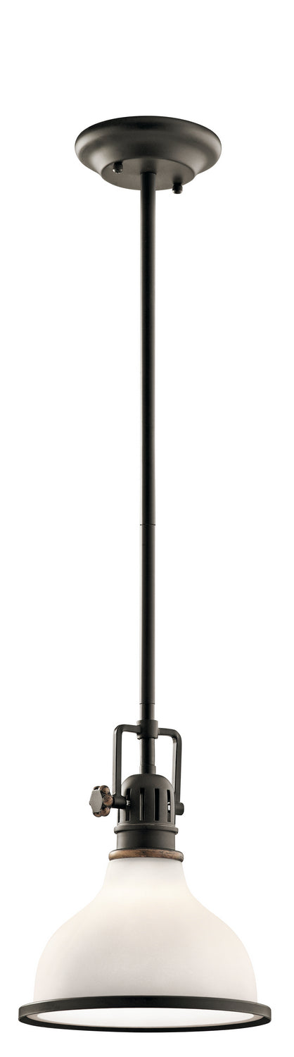 KICHLER 43764OZ Hatteras Bay 10.25" 1 Light Mini Pendant With Satin Etched White With Clear Fresnel Lens Olde Bronze