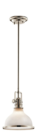 KICHLER 43764PN Hatteras Bay 10.25" 1 Light Mini Pendant With Satin Etched White With Clear Fresnel Lens In Polished Nickel