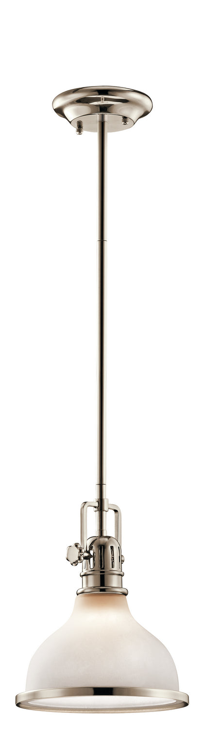 KICHLER 43764PN Hatteras Bay 10.25" 1 Light Mini Pendant With Satin Etched White With Clear Fresnel Lens In Polished Nickel