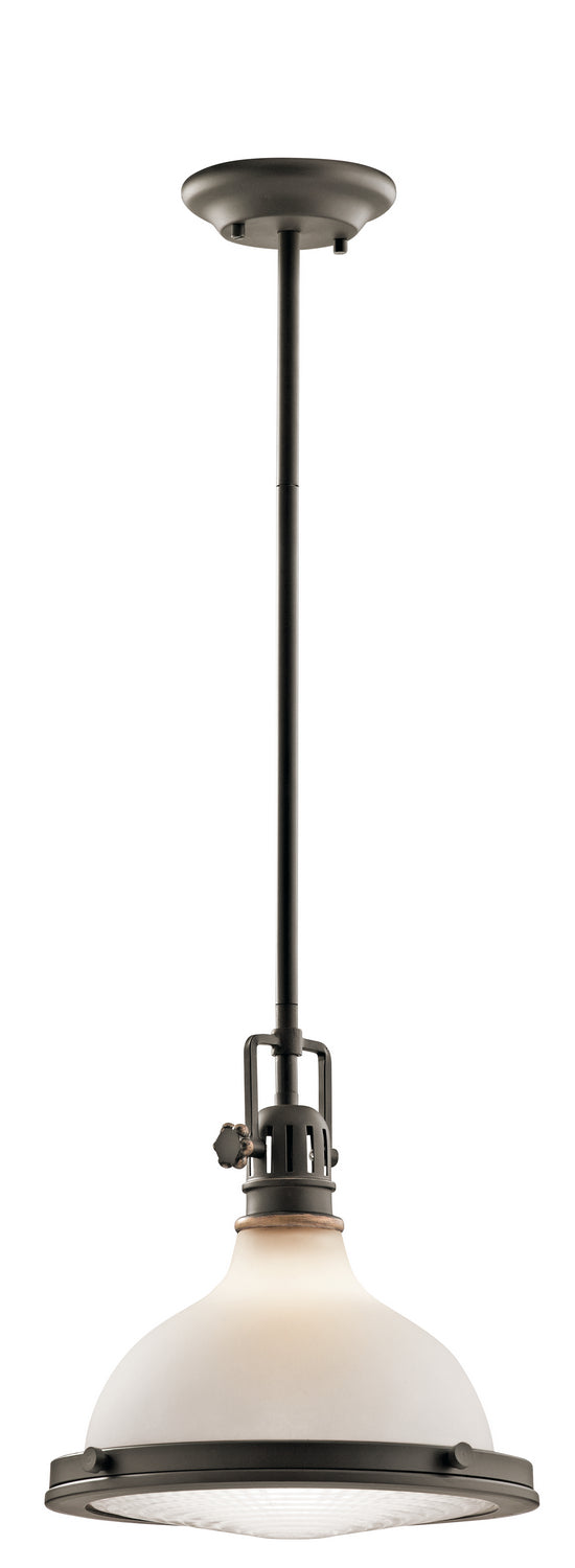 KICHLER 43765OZ Hatteras Bay 12" 1 Light Pendant With Satin Etched White With Clear Fresnel Lens In Olde Bronze