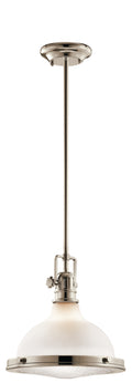 KICHLER 43765PN Hatteras Bay 12" 1 Light Pendant With Satin Etched White With Clear Fresnel Lens In Polished Nickel