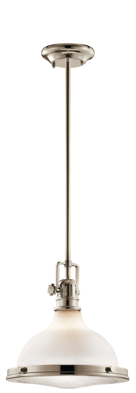 KICHLER 43765PN Hatteras Bay 12" 1 Light Pendant With Satin Etched White With Clear Fresnel Lens In Polished Nickel
