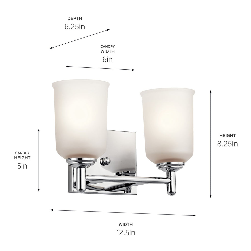 KICHLER 45573CH Shailene 12.5" 2 Light Vanity Light With Satin Etched Glass In Chrome