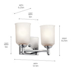 KICHLER 45573CH Shailene 12.5" 2 Light Vanity Light With Satin Etched Glass In Chrome