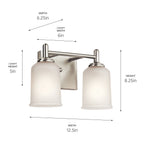 KICHLER 45573NI Shailene 12.5" 2 Light Vanity Light With Satin Etched Glass In Brushed Nickel