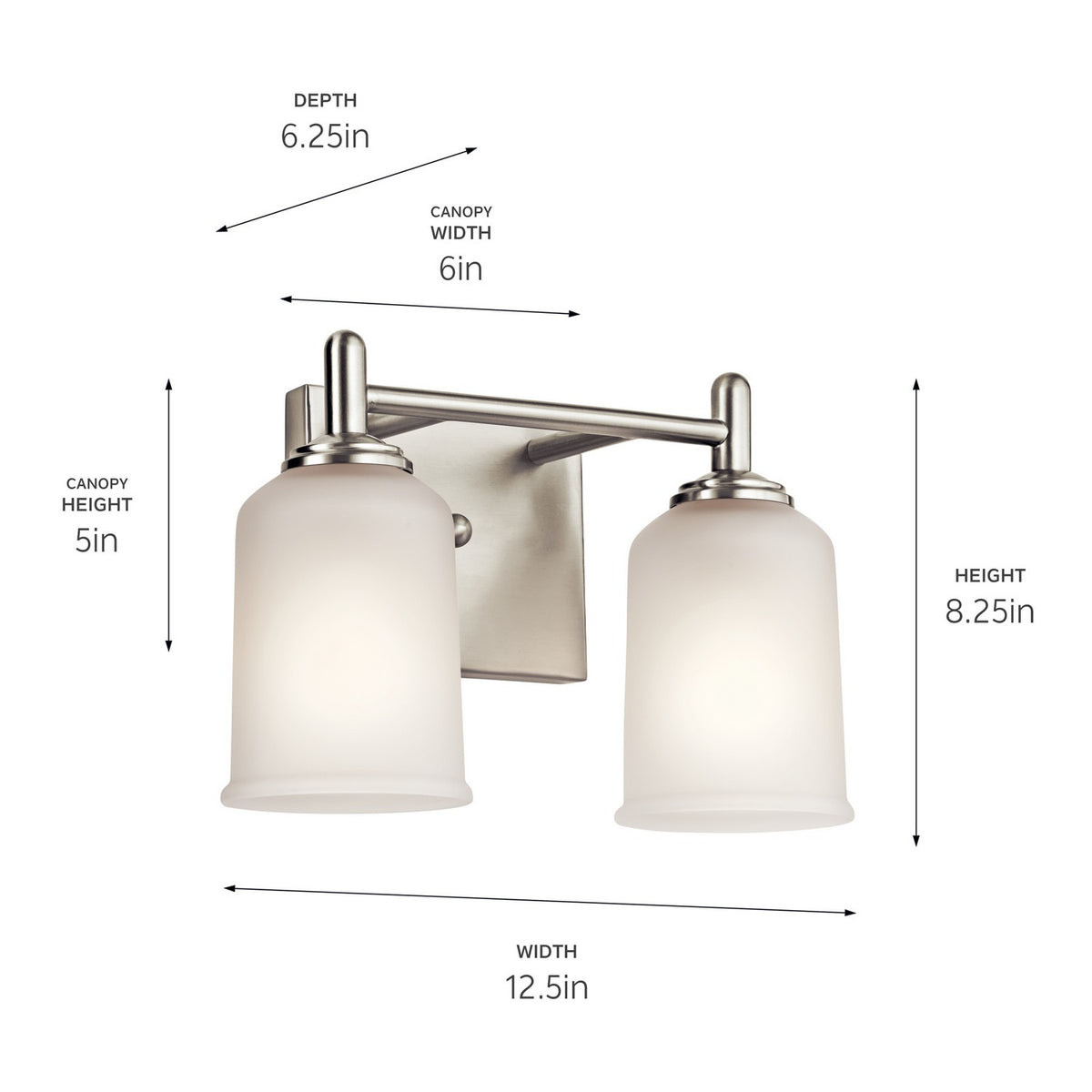 KICHLER 45573NI Shailene 12.5" 2 Light Vanity Light With Satin Etched Glass In Brushed Nickel