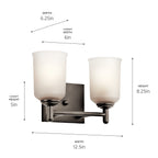 KICHLER 45573OZ Shailene 12.5" 2 Light Vanity Light With Satin Etched Glass In Olde Bronze