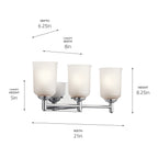 KICHLER 45574CH Shailene 21" 3 Light Vanity Light With Satin Etched Glass In Chrome