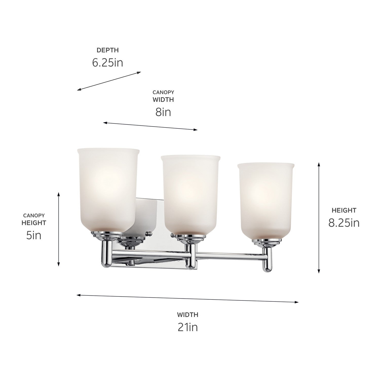 KICHLER 45574CH Shailene 21" 3 Light Vanity Light With Satin Etched Glass In Chrome