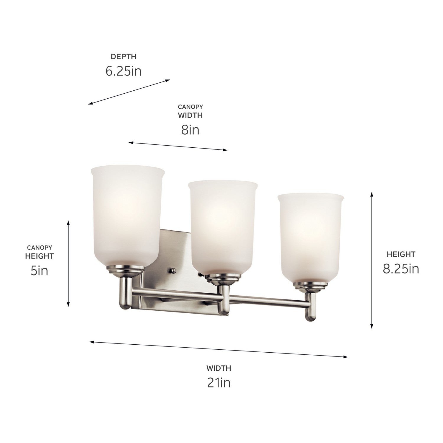 KICHLER 45574NI Shailene 21" 3 Light Vanity Light With Satin Etched Glass In Olde Bronze