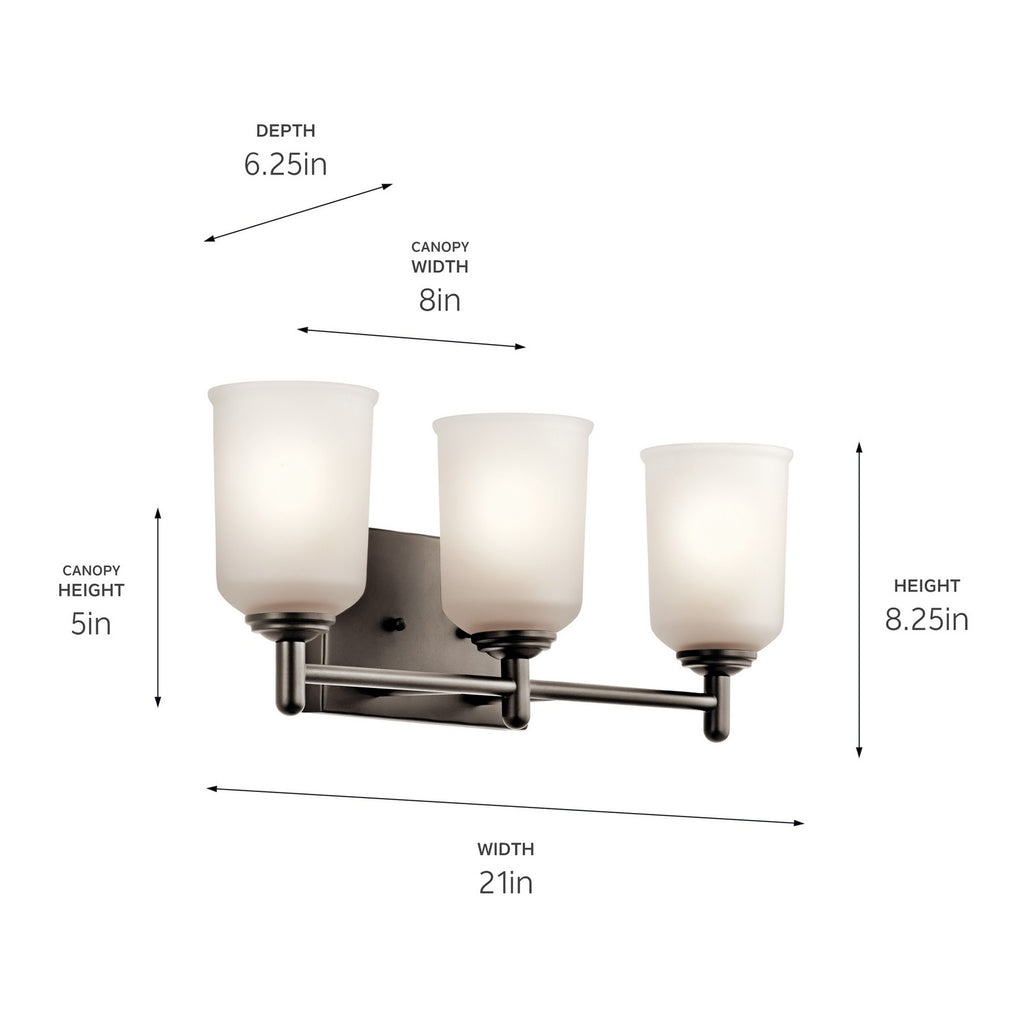 KICHLER 45574OZ Shailene 21" 3 Light Vanity Light With Satin Etched Glass In Olde Bronze