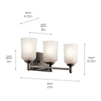 KICHLER 45574OZ Shailene 21" 3 Light Vanity Light With Satin Etched Glass In Olde Bronze