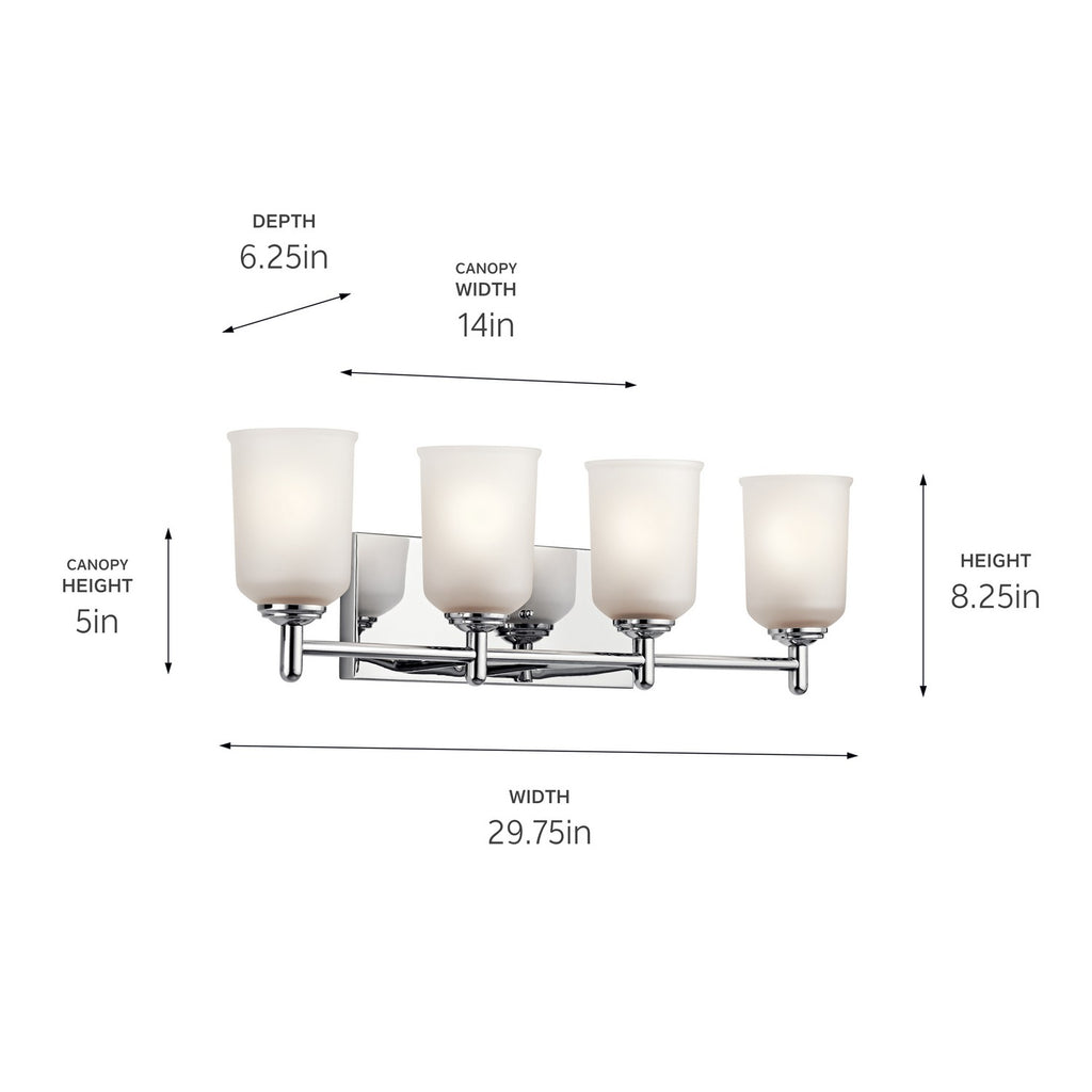 KICHLER 45575CH Shailene 29.5" 4 Light Vanity Light With Satin Etched Glass In Chrome