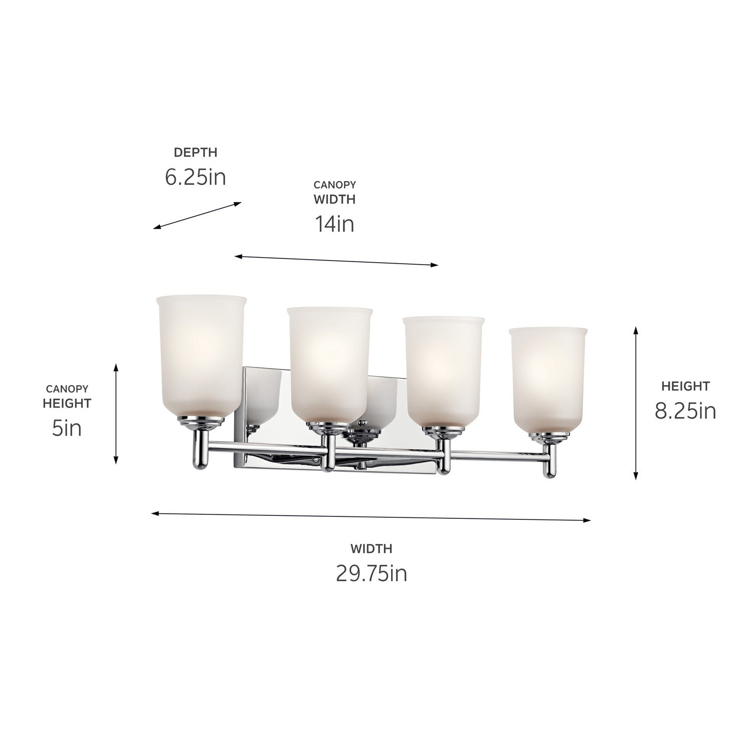 KICHLER 45575CH Shailene 29.5" 4 Light Vanity Light With Satin Etched Glass In Chrome