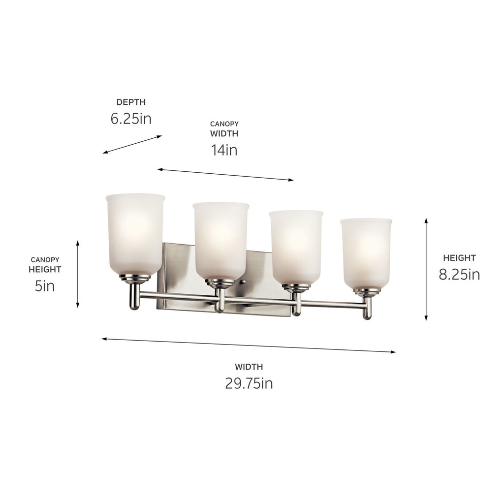 KICHLER 45575NI Shailene 29.5" 4 Light Vanity Light With Satin Etched Glass In Brushed Nickel