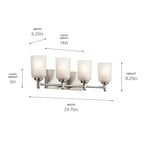 KICHLER 45575NI Shailene 29.5" 4 Light Vanity Light With Satin Etched Glass In Brushed Nickel