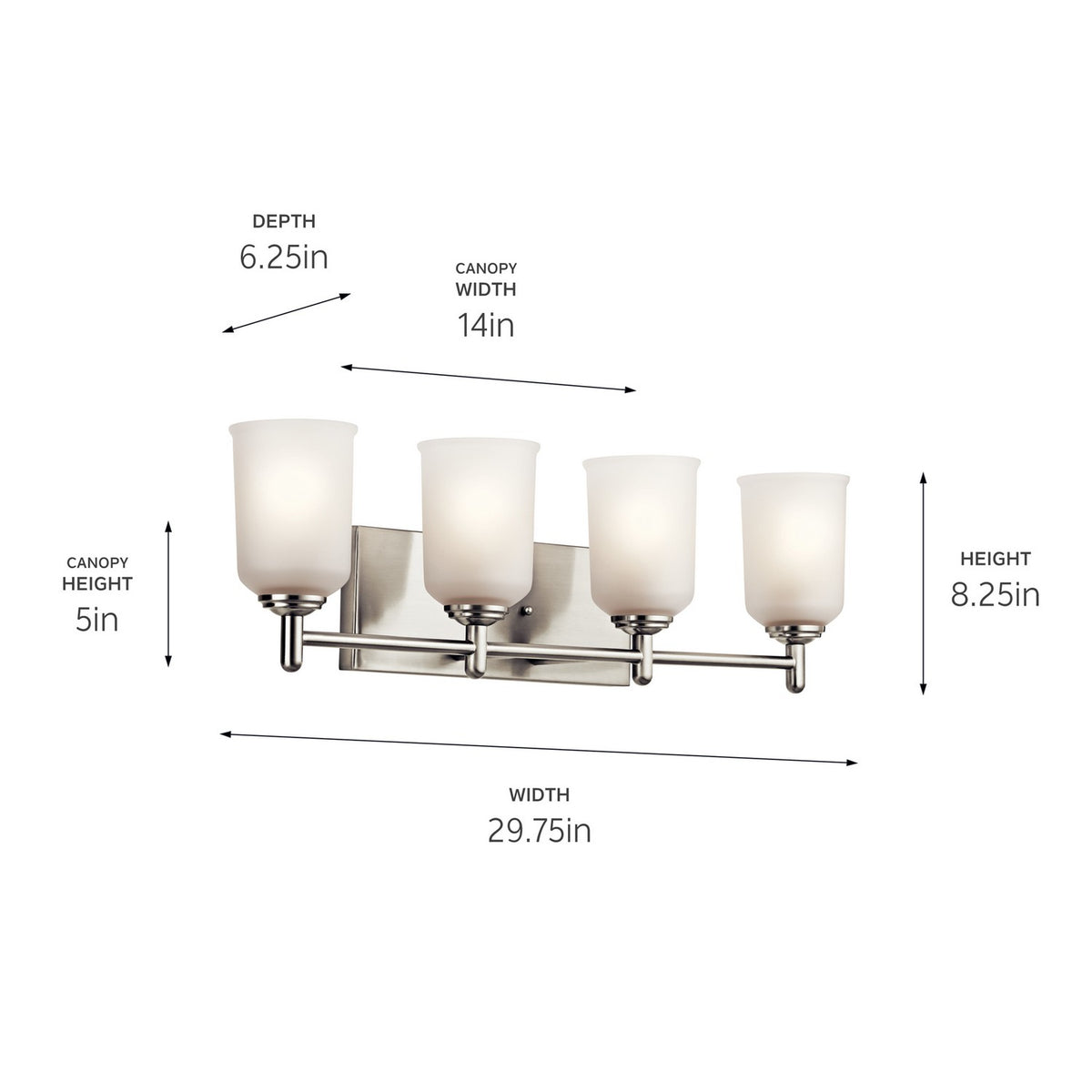 KICHLER 45575NI Shailene 29.5" 4 Light Vanity Light With Satin Etched Glass In Brushed Nickel