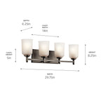 KICHLER 45575OZ Shailene 29.5" 4 Light Vanity Light With Satin Etched Glass In Olde Bronze