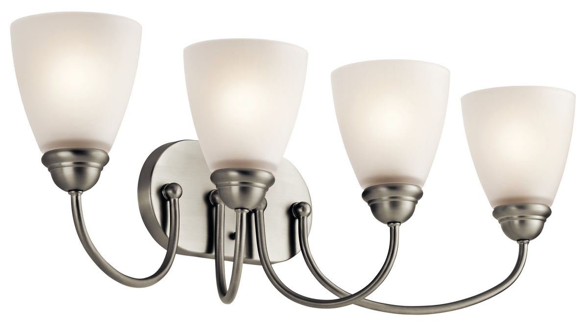 KICHLER 45640NI Jolie 28" 4 Light Vanity Light With Satin Etched Glass In Brushed Nickel