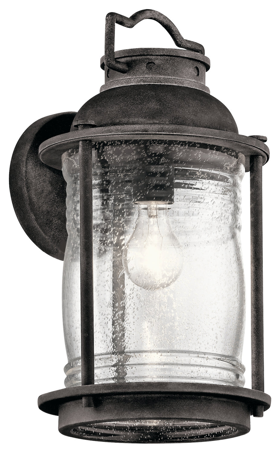 KICHLER 49571WZC Ashland Bay 16" 1 Light Outdoor Wall Light Clear Seeded Ribbed Glass In Weathered Zinc