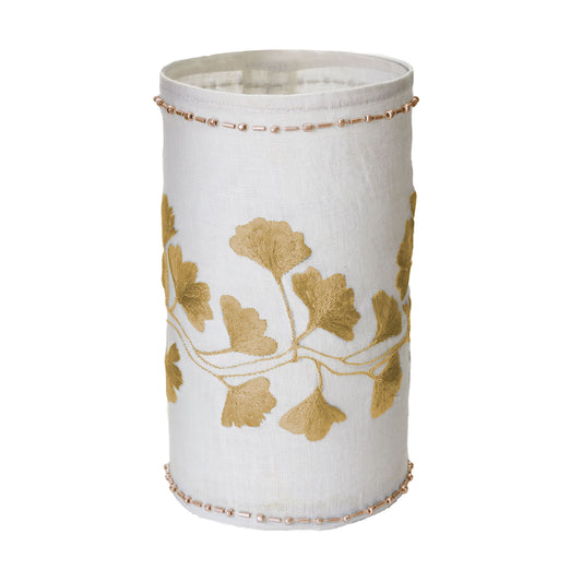 ELK SIGNATURE 625039 Ginkgo Votive in White Linen with Gold Stitching and Glass Beads - Large