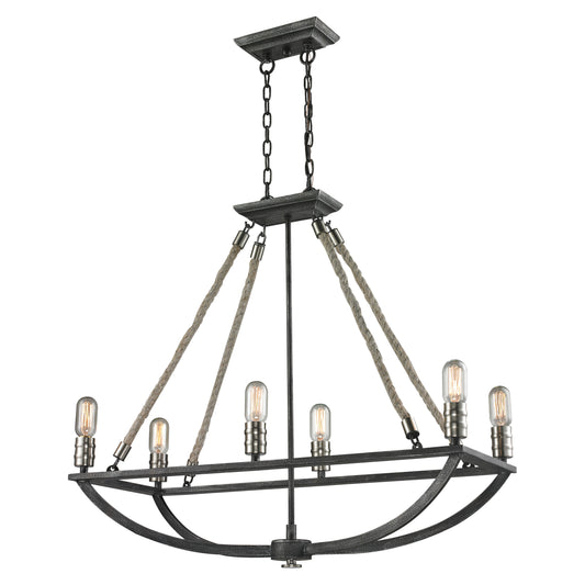 ELK SHOWROOM 63055-6 Natural Rope 13'' Wide 6-Light Chandelier - Polished Nickel