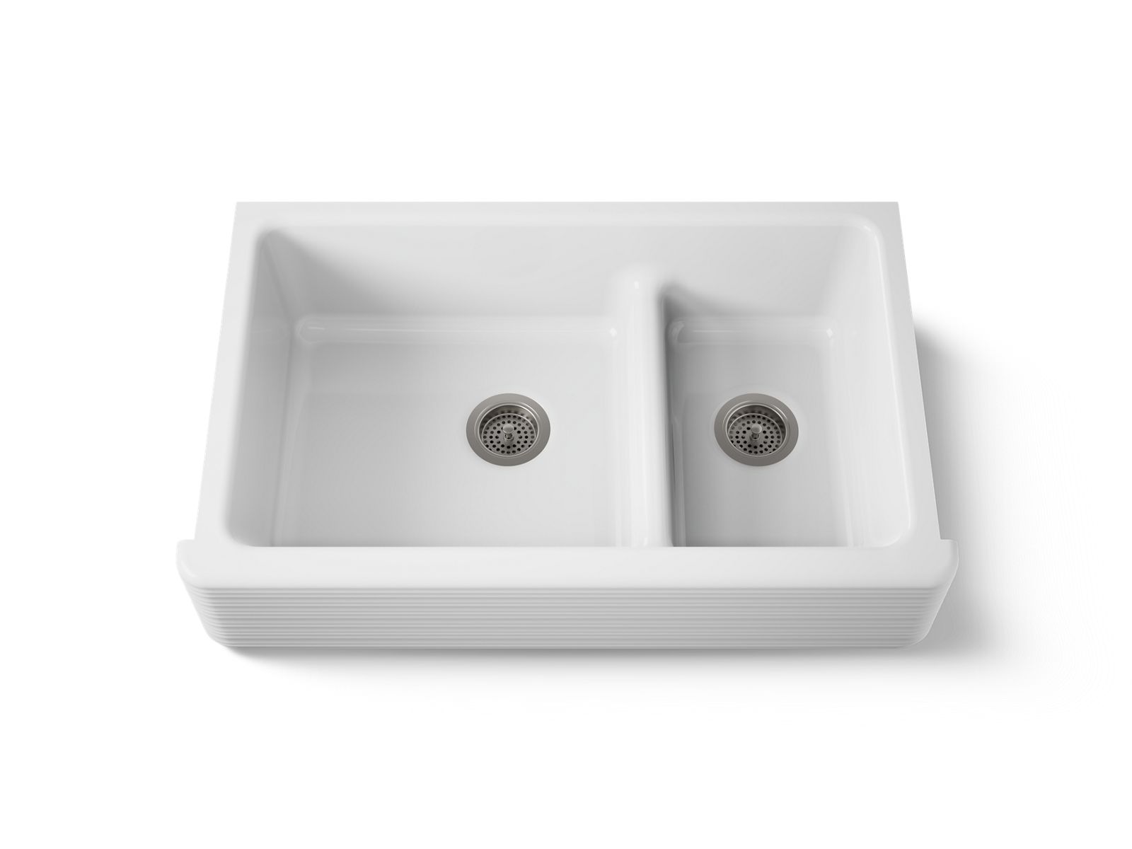 KOHLER K-6349-0 Whitehaven Hayridge Smart Divide 35-11/16" Undermount Double-Bowl Farmhouse Kitchen Sink - White