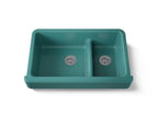 KOHLER K-6426-17 Whitehaven Smart Divide 35-1/2" Undermount Double-Bowl Farmhouse Kitchen Sink With Short Apron - Teal