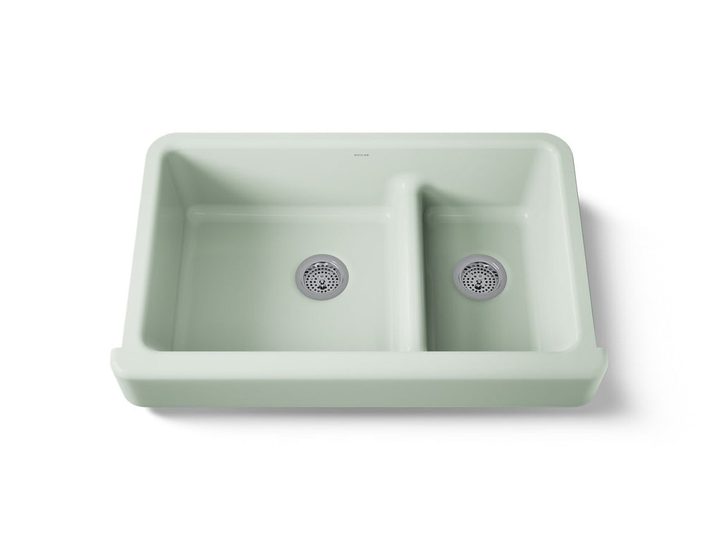 KOHLER K-6426-42 Whitehaven Smart Divide 35-1/2" Undermount Double-Bowl Farmhouse Kitchen Sink With Short Apron - Aspen Green