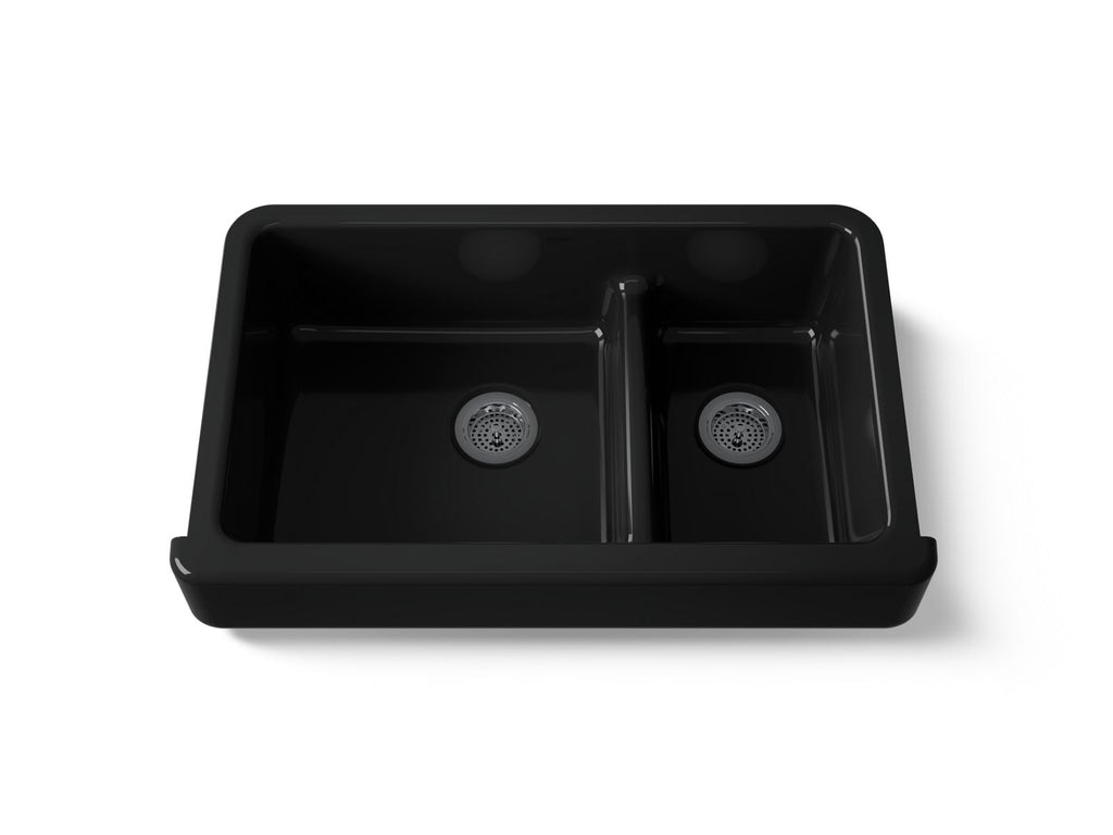 KOHLER K-6426-7 Whitehaven Smart Divide 35-1/2" Undermount Double-Bowl Farmhouse Kitchen Sink With Short Apron - Black Black
