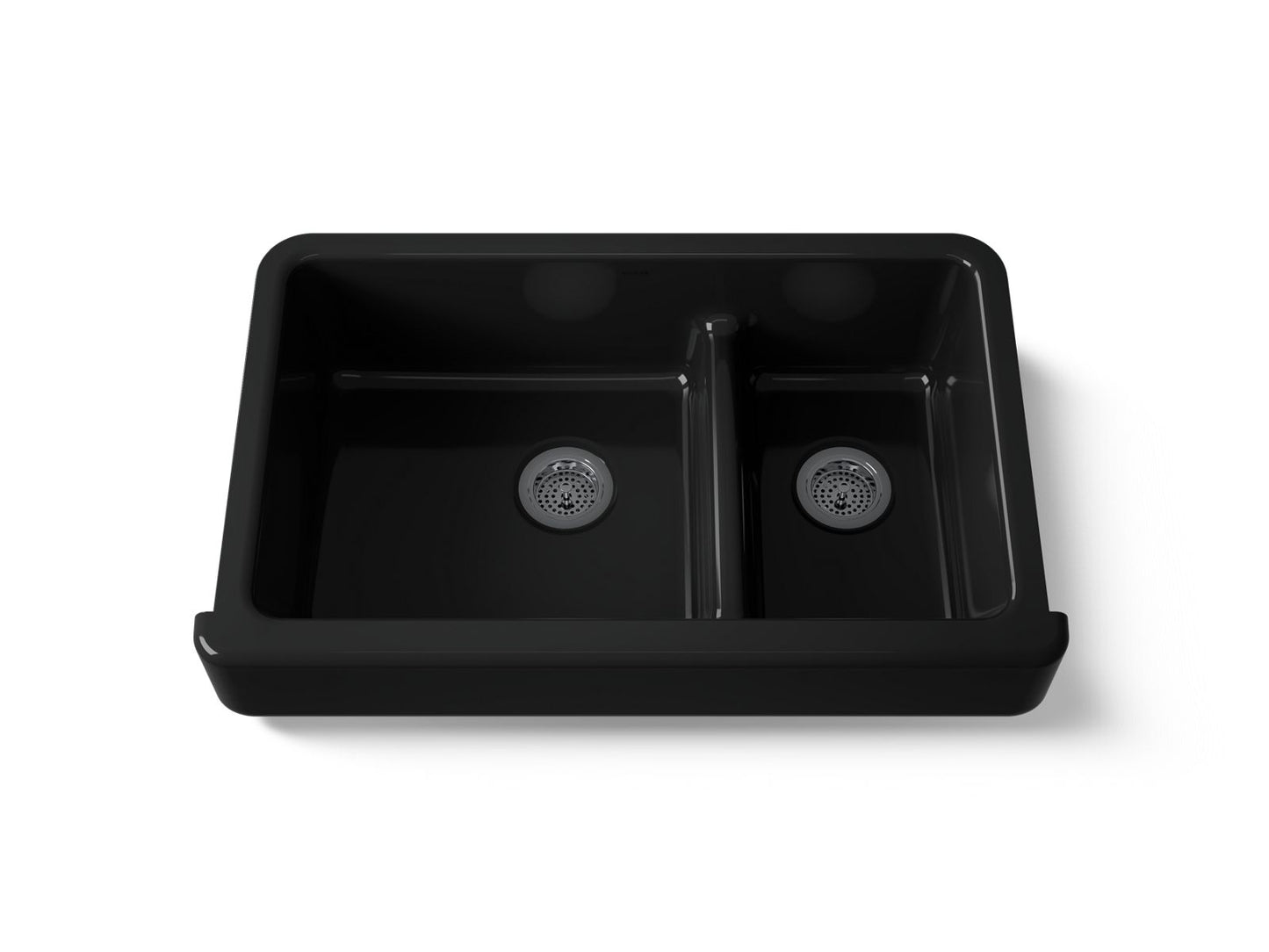 KOHLER K-6426-7 Whitehaven Smart Divide 35-1/2" undermount double-bowl farmhouse kitchen sink with short apron - Black Black