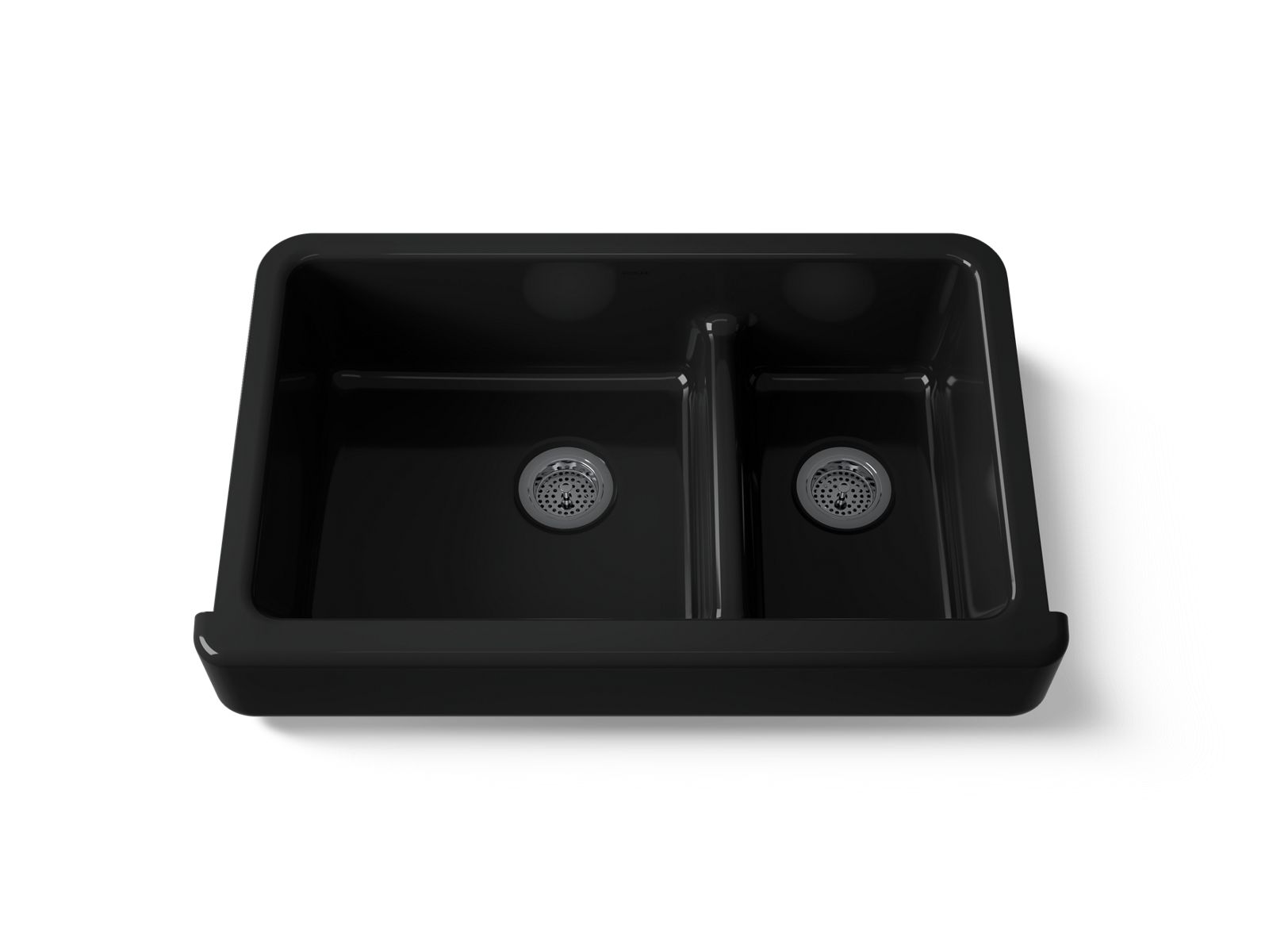 KOHLER K-6426-7 Whitehaven Smart Divide 35-1/2" Undermount Double-Bowl Farmhouse Kitchen Sink With Short Apron - Black Black