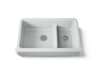 KOHLER K-6426-95 Whitehaven Smart Divide 35-1/2" Undermount Double-Bowl Farmhouse Kitchen Sink With Short Apron - Ice Grey