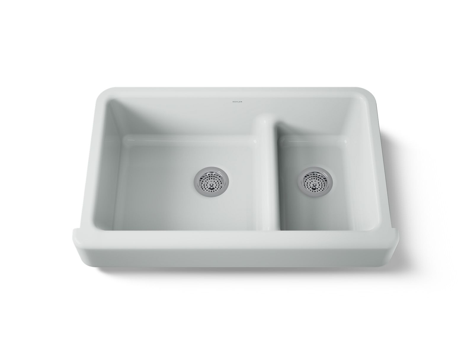 KOHLER K-6426-95 Whitehaven Smart Divide 35-1/2" Undermount Double-Bowl Farmhouse Kitchen Sink With Short Apron - Ice Grey