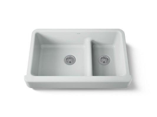 KOHLER K-6426-95 Whitehaven Smart Divide 35-1/2" undermount double-bowl farmhouse kitchen sink with short apron - Ice Grey