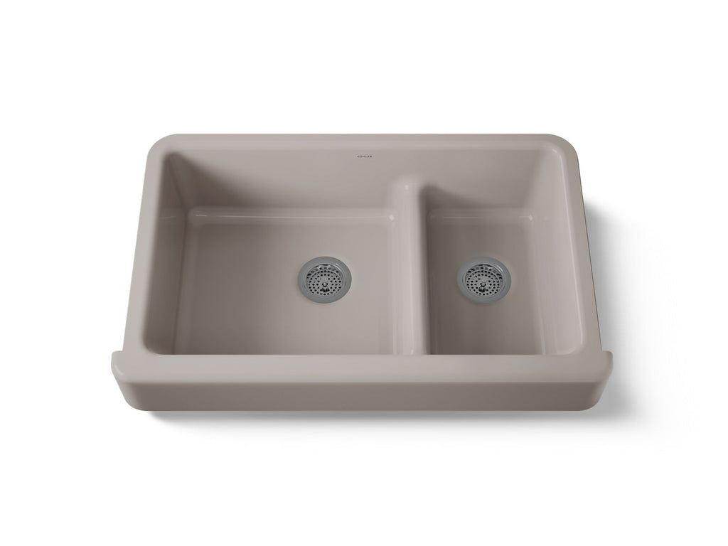 KOHLER K-6426-TRF Whitehaven Smart Divide 35-1/2" Undermount Double-Bowl Farmhouse Kitchen Sink With Short Apron - Truffle
