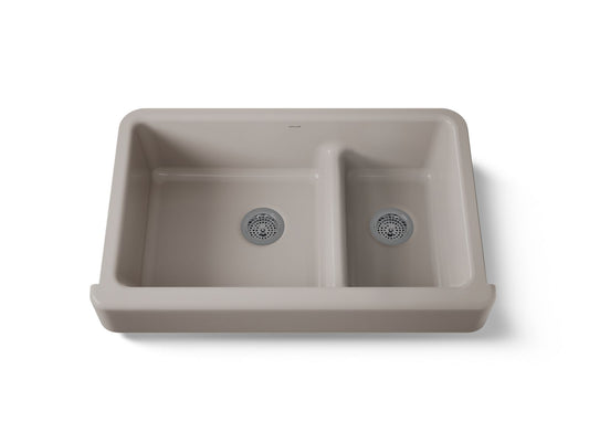 KOHLER K-6426-TRF Whitehaven Smart Divide 35-1/2" undermount double-bowl farmhouse kitchen sink with short apron - Truffle