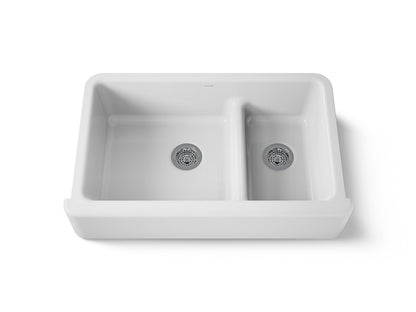 KOHLER K-6427-0 Whitehaven Smart Divide 35-3/4" undermount double-bowl farmhouse kitchen sink - White