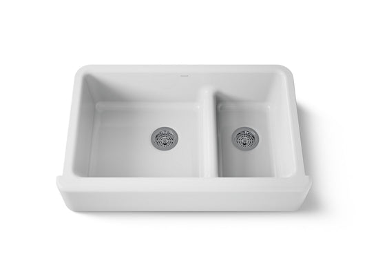 KOHLER K-6427-0 Whitehaven Smart Divide 35-3/4" undermount double-bowl farmhouse kitchen sink - White