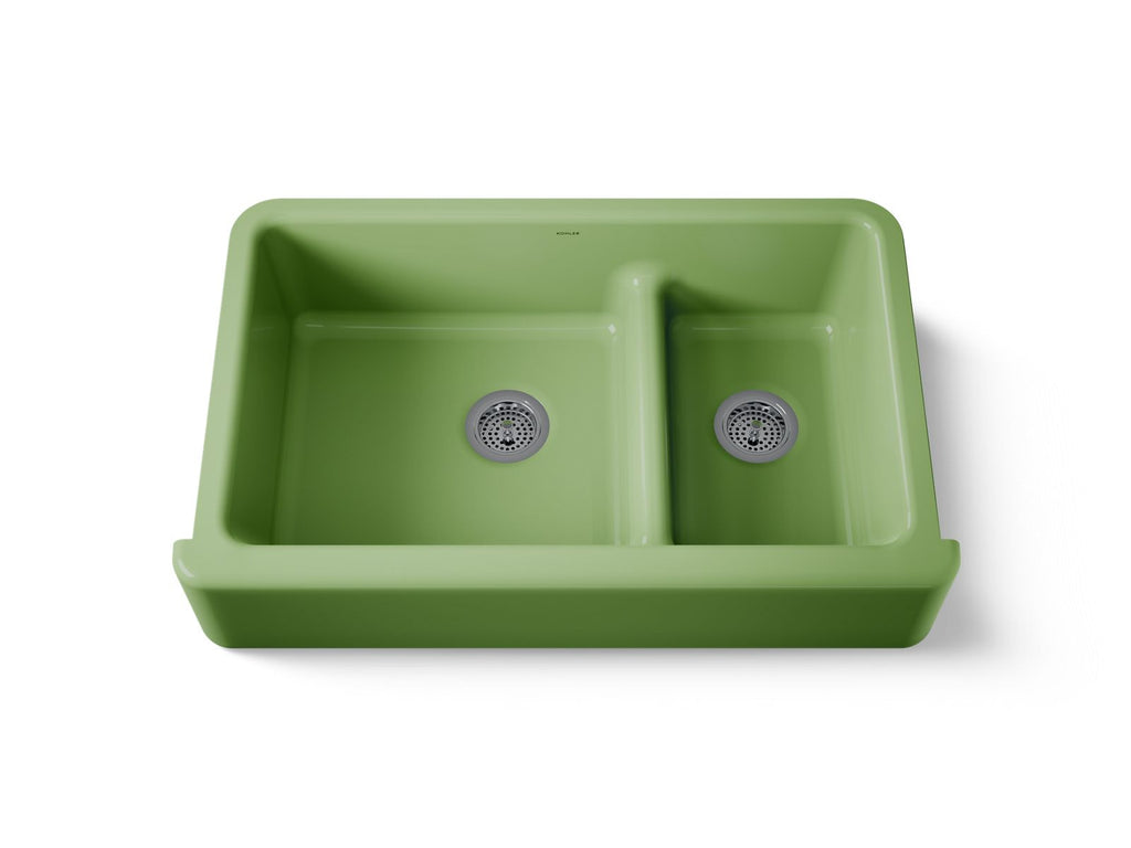 KOHLER K-6427-34 Whitehaven Smart Divide 35-3/4" Undermount Double-Bowl Farmhouse Kitchen Sink - Fresh Green