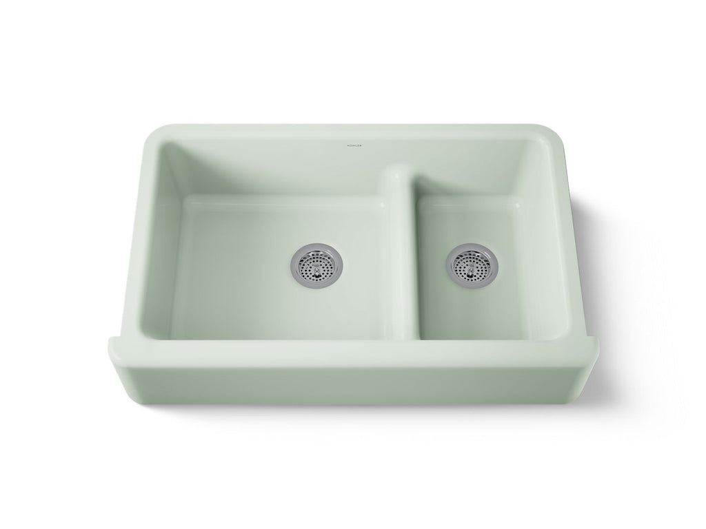 KOHLER K-6427-42 Whitehaven Smart Divide 35-3/4" Undermount Double-Bowl Farmhouse Kitchen Sink - Aspen Green