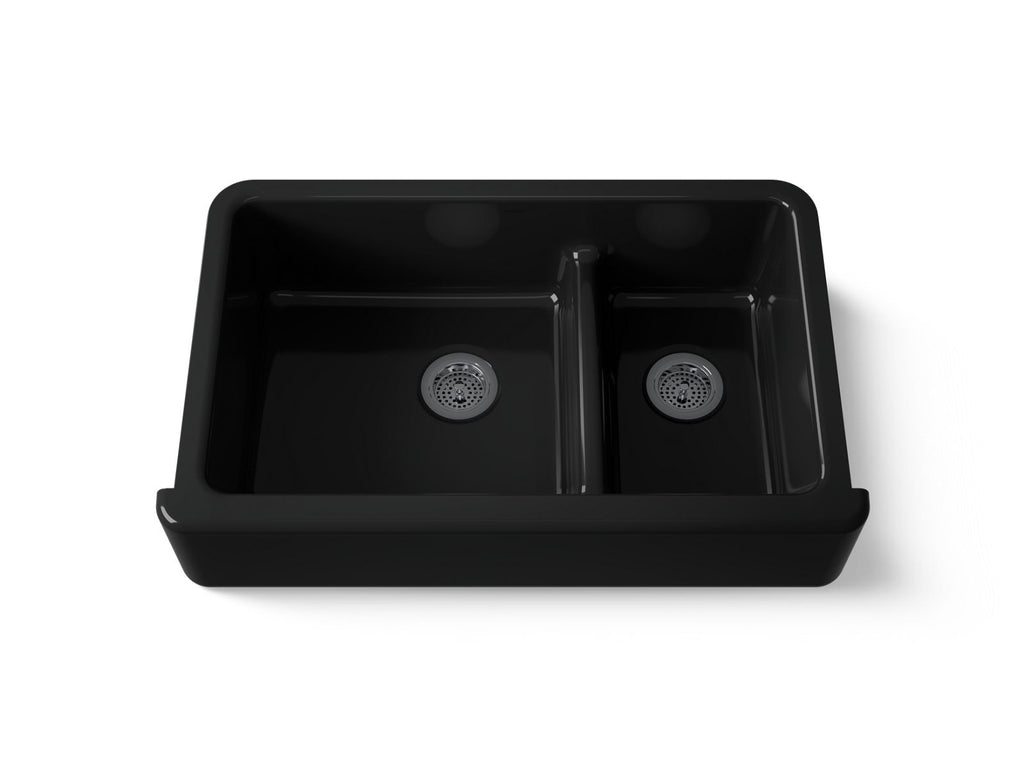 KOHLER K-6427-7 Whitehaven Smart Divide 35-3/4" Undermount Double-Bowl Farmhouse Kitchen Sink - Black Black