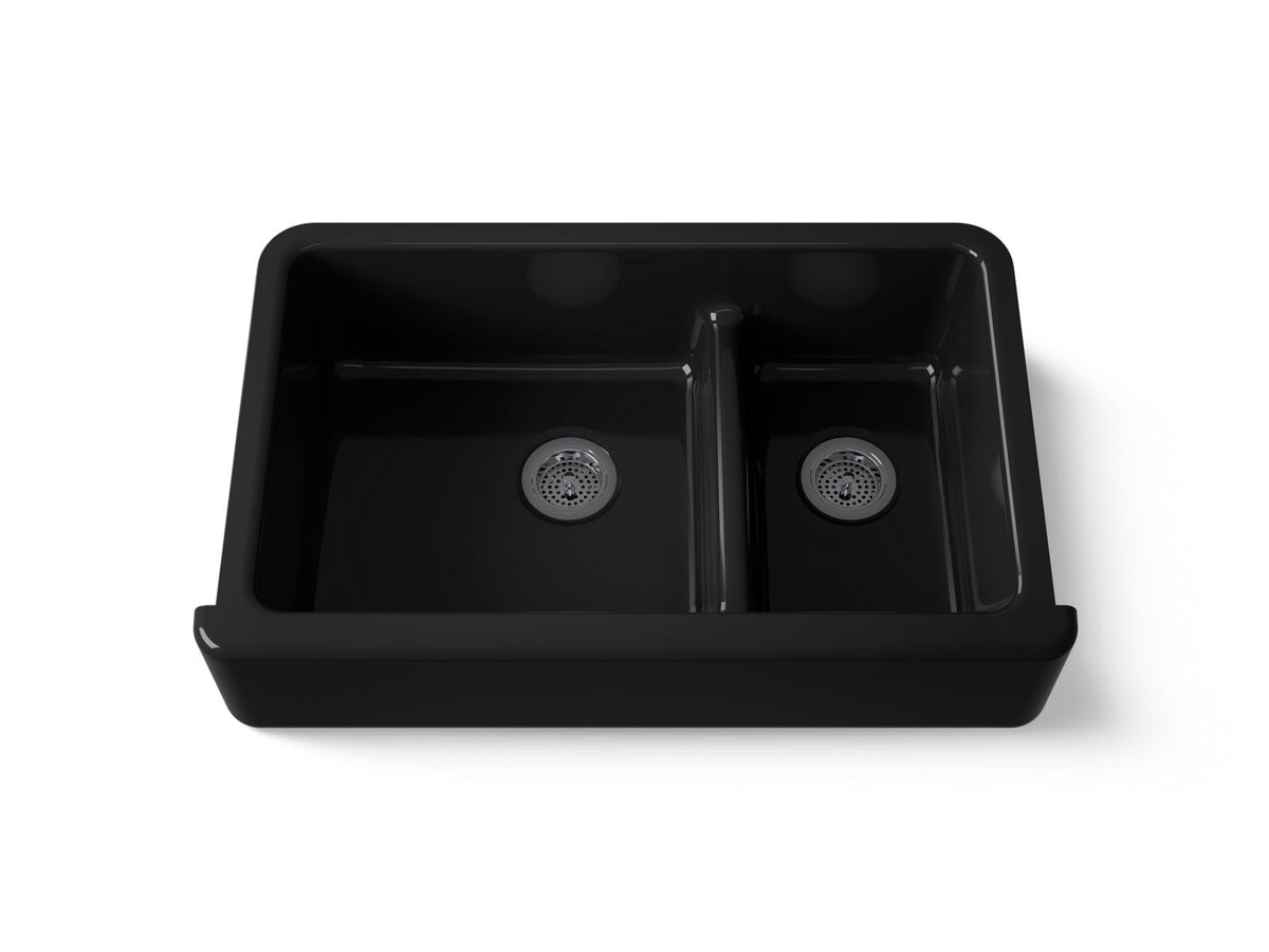 KOHLER K-6427-7 Whitehaven Smart Divide 35-3/4" Undermount Double-Bowl Farmhouse Kitchen Sink - Black Black