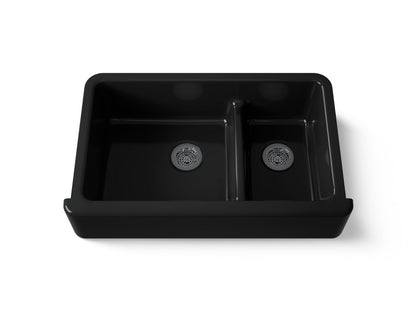 KOHLER K-6427-7 Whitehaven Smart Divide 35-3/4" undermount double-bowl farmhouse kitchen sink - Black Black