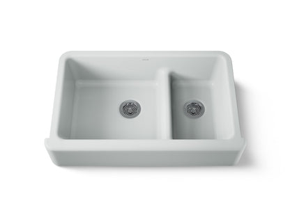 KOHLER K-6427-95 Whitehaven Smart Divide 35-3/4" undermount double-bowl farmhouse kitchen sink - Ice Grey
